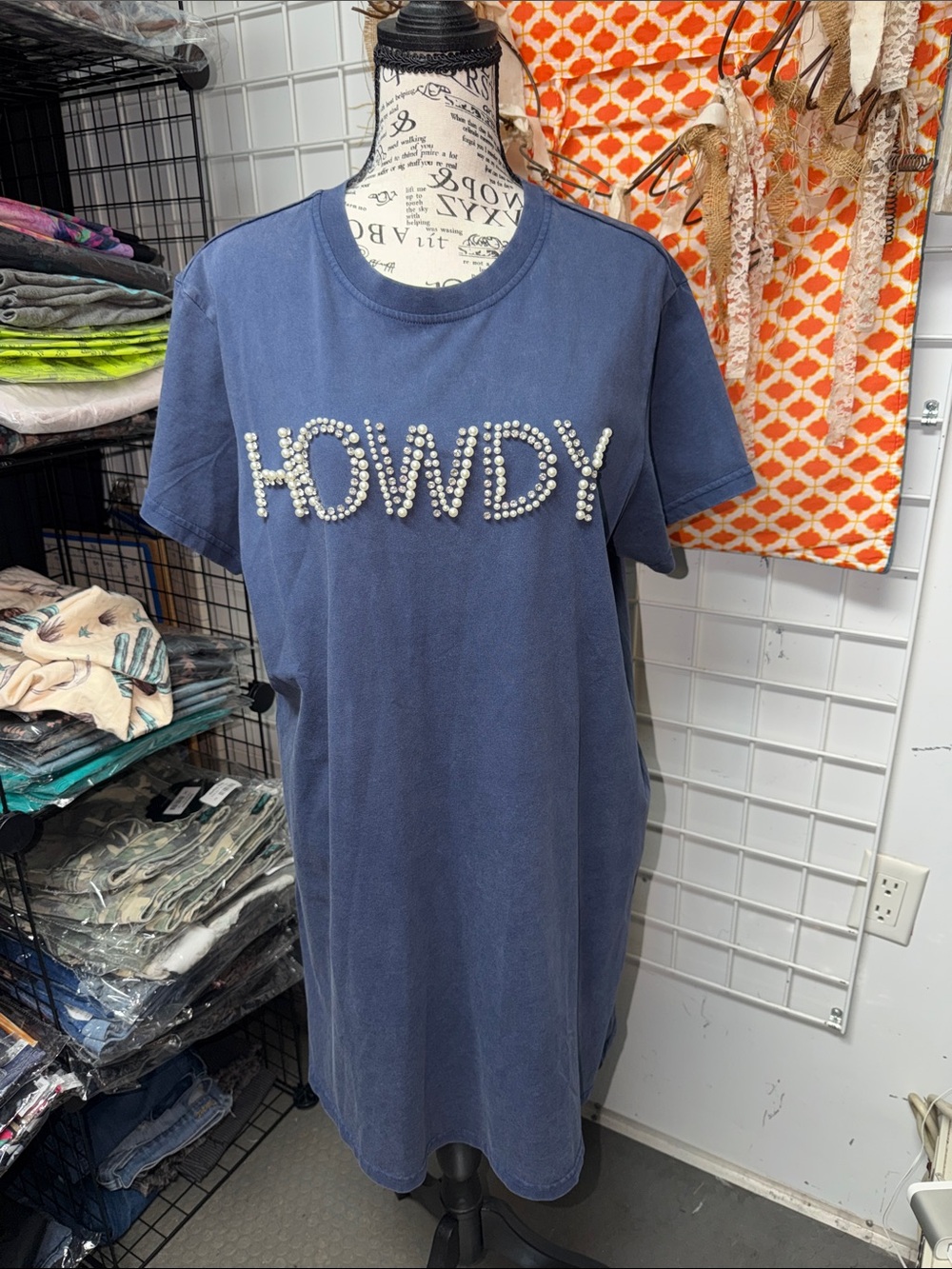 Ariat Blue 'HOWDY' Pearl Embellished Tee Dress